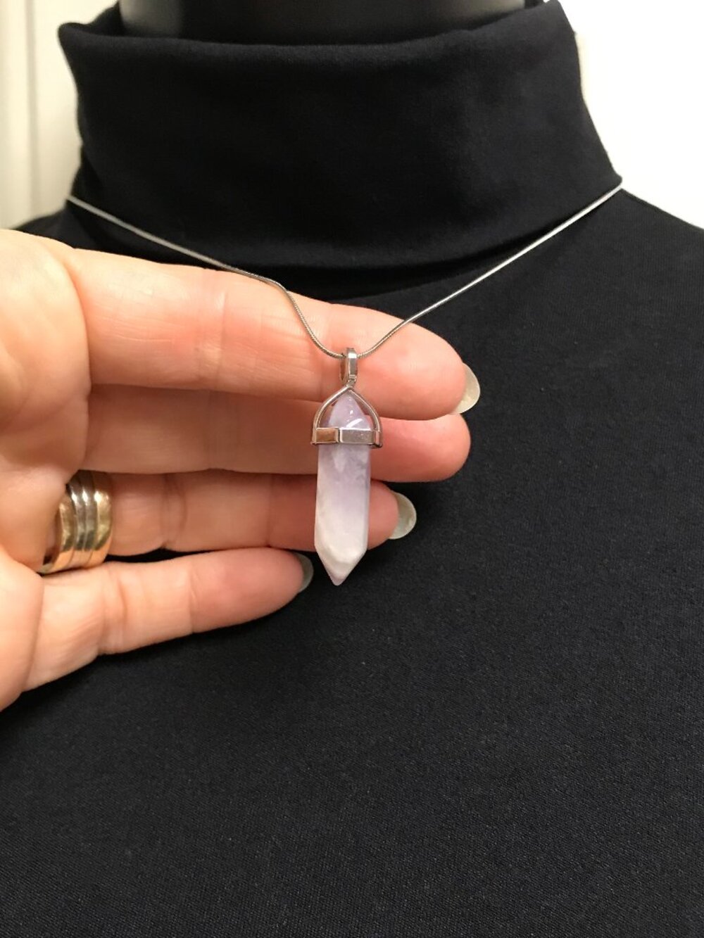 Amethyst Pendant Necklace Amethyst Crystal Bullet on 18-inch Stainless Steel NEW